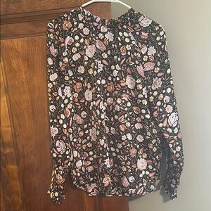 Ann Taylor Black Ruffled Floral Blouse